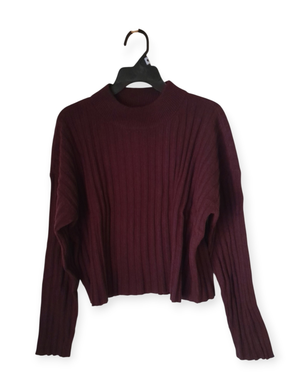 Madewell Plum Purple Ribbed Mockneck Cropped Wool Blend Sweater XL - Picture 4 of 12
